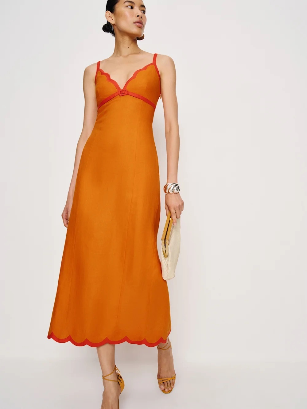 Reformation Petites Sara Linen Dress In nectarine, NEW WITH TAGS, NEVER WORN.